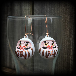 White daruma earrings Daruma dolls Japanese dolls Japanese earrings Daruma ear hangers Daruma ear weights Unique ear weights Stretched ears Stretched lobes Ear gauges Pierced Gauged earrings 4mm 6mm 8mm 10mm 12mm 14mm 16mm 19mm 22mm 25mm 28mm 30mm