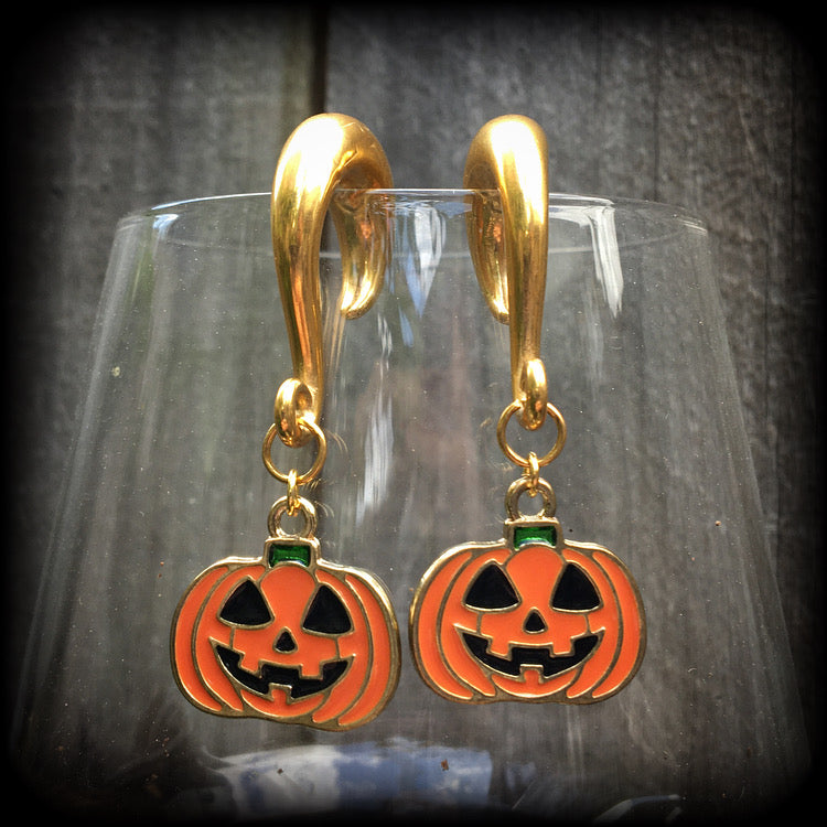 Jack O’ Lantern gauged earrings-Halloween earrings