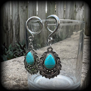 Turquoise gauged earrings-Ear weights