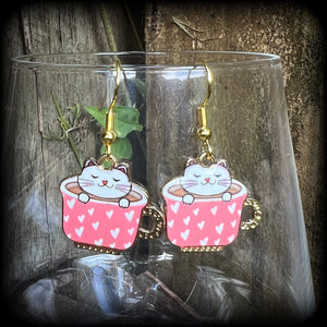 Pink cat earrings 