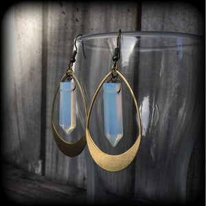 Opalite and brass teardrop earrings