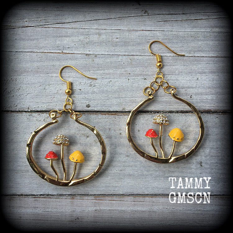 Antique gold and enamel mushroom earrings