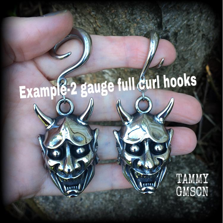 Hannya mask gauged earrings