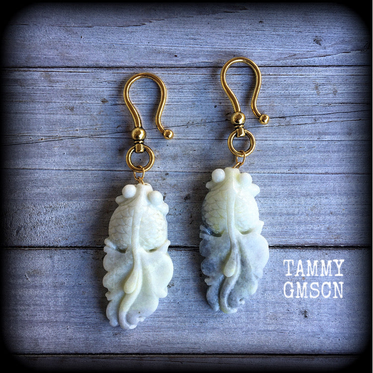 White jade koi fish ear hangers