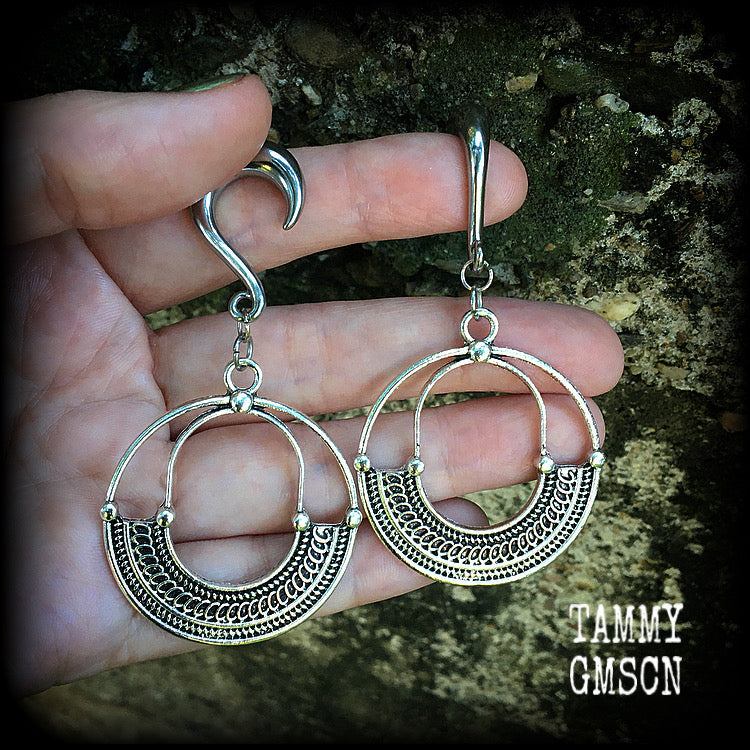 Goddess Ishtar gauged earrings-Tribal ear weights