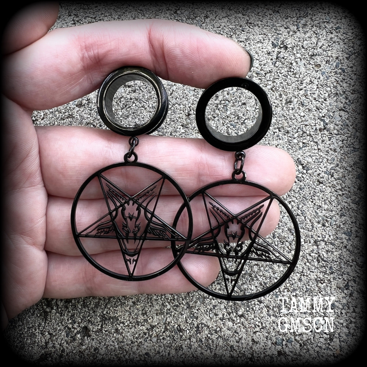 Baphomet tunnel earrings