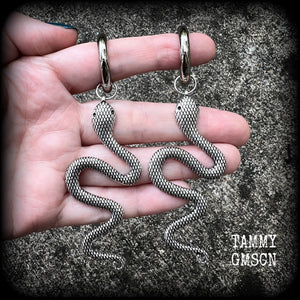 Silver snake gauged hoop earrings-Snap rings