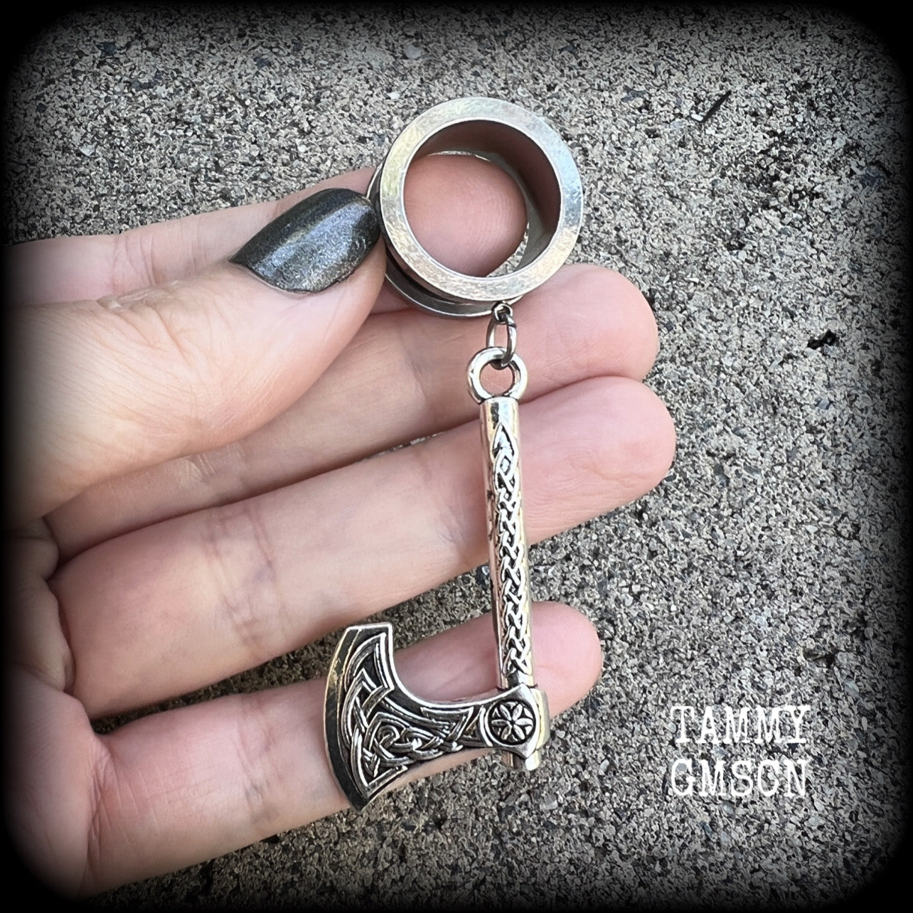 Single Viking axe tunnel earring