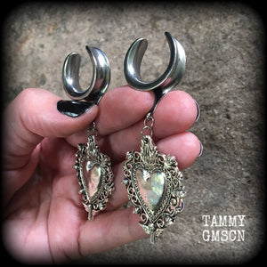 Sacred heart gauged earrings