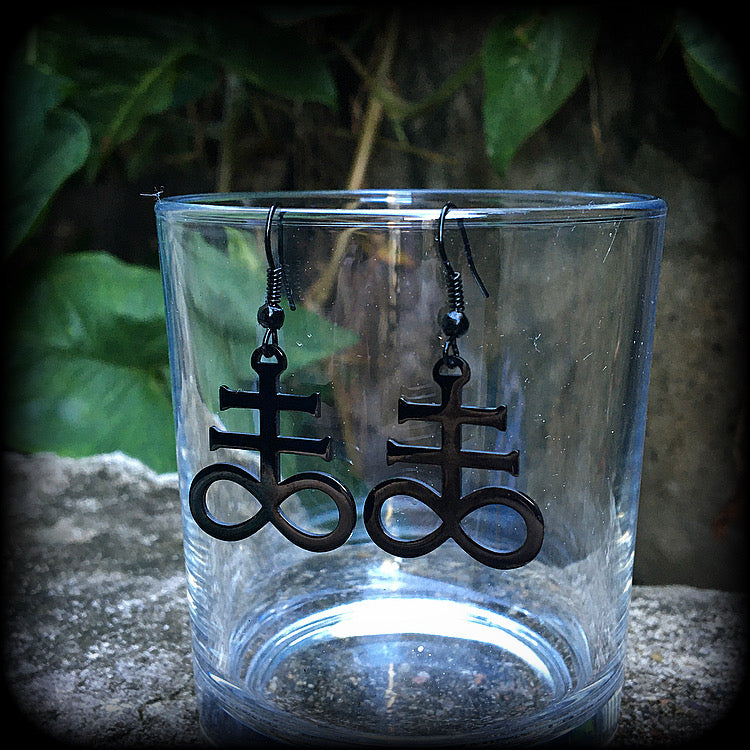 Leviathan cross earrings Brimstone earrings Sigil of Sulphur earrings  Occult earrings Church of Satan earrings Pierced ears Gauged earrings Occult jewelry Black magick Ritual jewelry Sigil jewelry Spells Dark arts