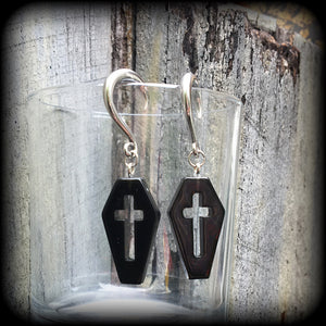 Coffin gauged earrings-Halloween earrings