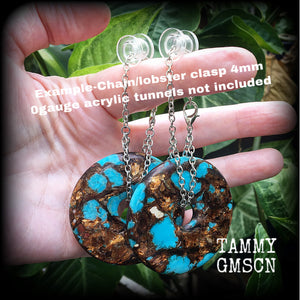 Turquoise gauged earrings-Bronzite ear hangers