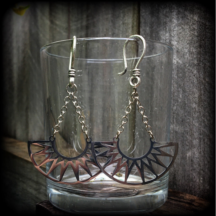 Tribal sun earrings-Goddess Ishtar ear hangers