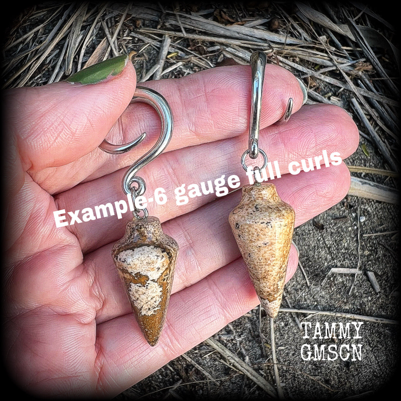 Picture jasper gauged earrings