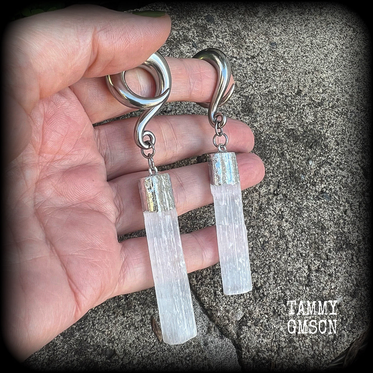 Selenite gauged earrings