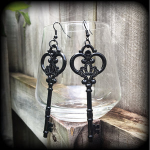 Antique key earrings-Black key earrings