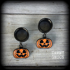 Halloween tunnel earrings Halloween gauged earrings Jack O'Lantern earrings Pumpkin earrings