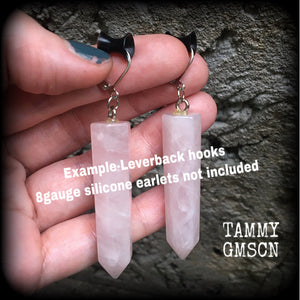 Rose quartz earrings-Ear hangers