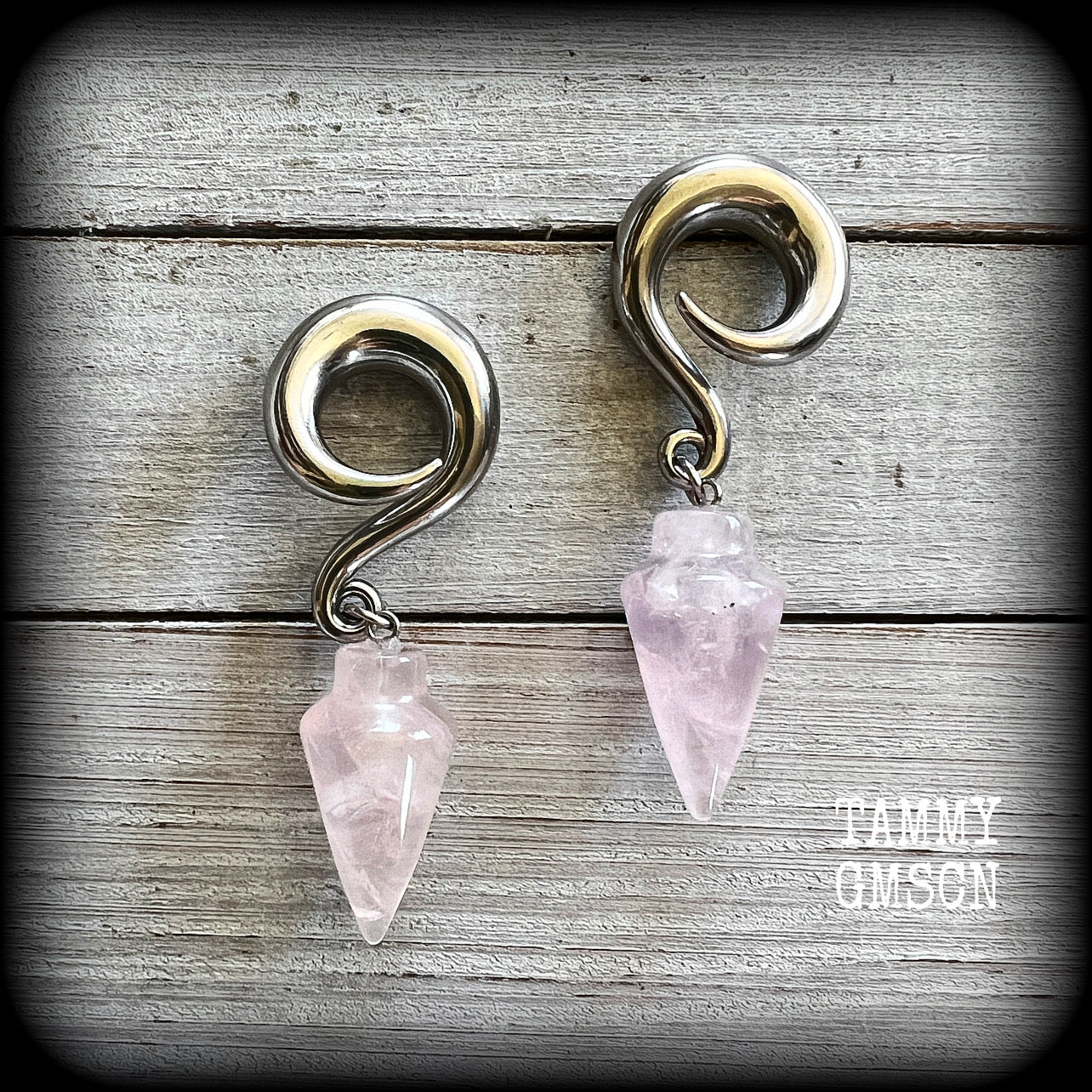 Rose quartz gemstone gauged earrings