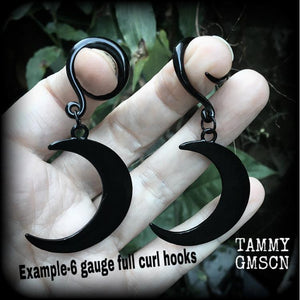 Black moon gauged earrings-Crescent moon