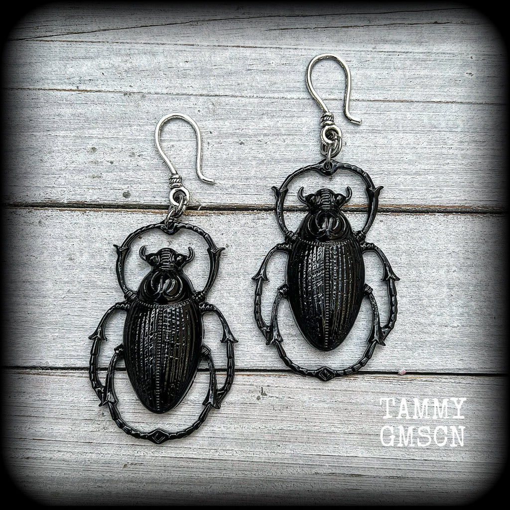 Scarab beetle earrings-Insect ear hangers