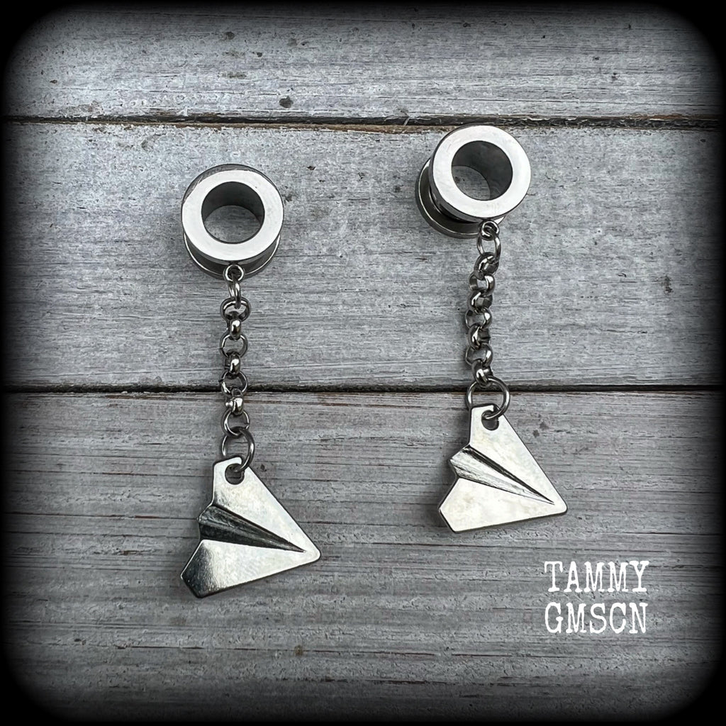 Origami airplane tunnels-Aeroplane earrings