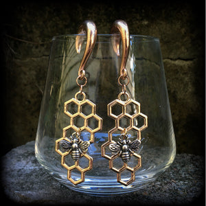 Beehive gauged earrings-Honeycomb earrings