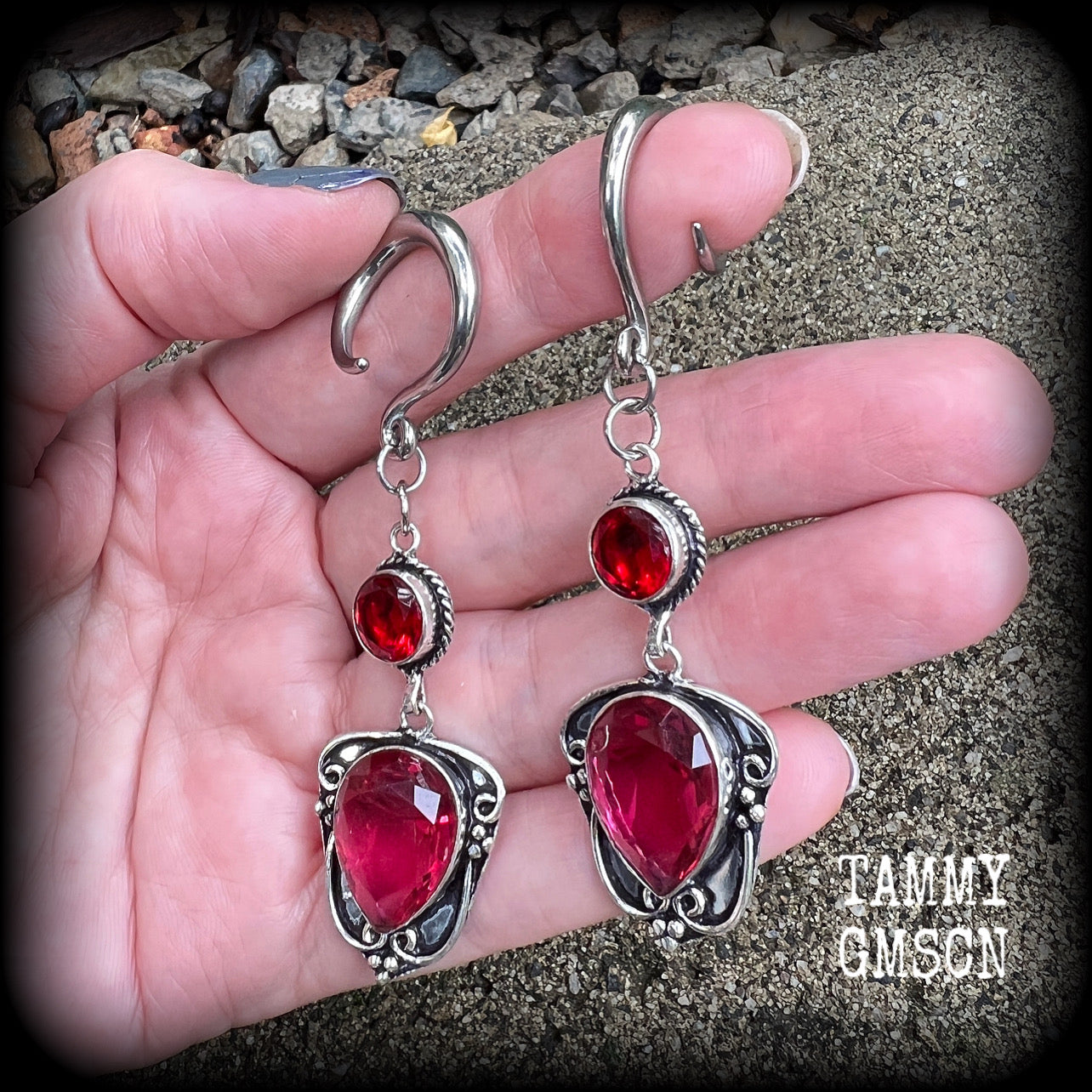 Garnet earrings-Gauged earrings