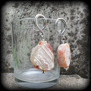 Raw agate slice gauged earrings