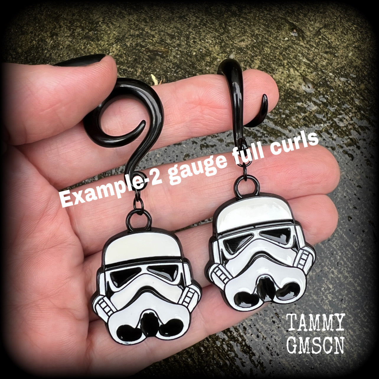 Storm trooper gauged earrings