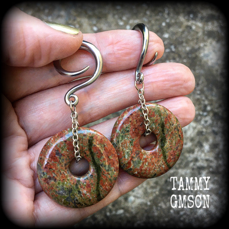 Unakite gauged earrings