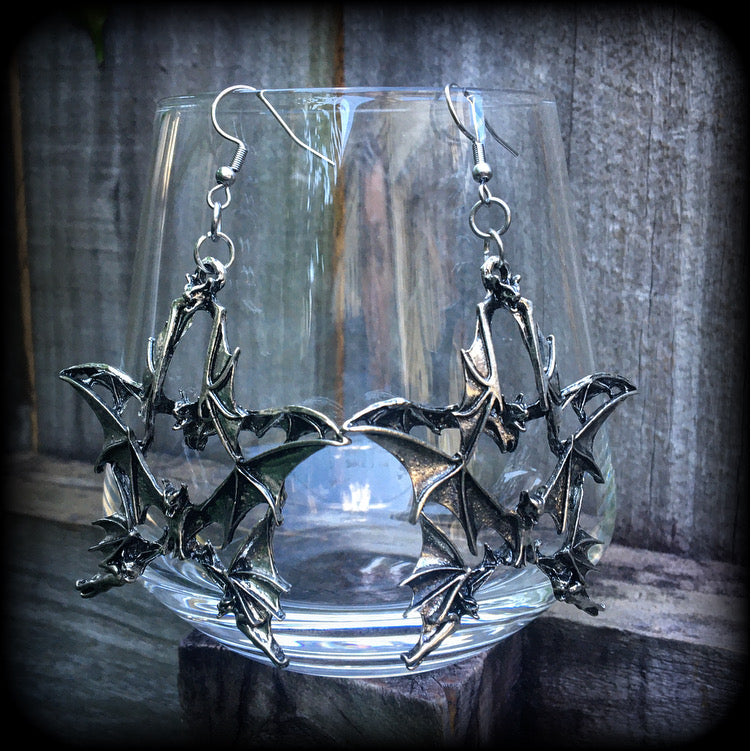 Bat earrings-Pentagram earrings-Halloween earrings