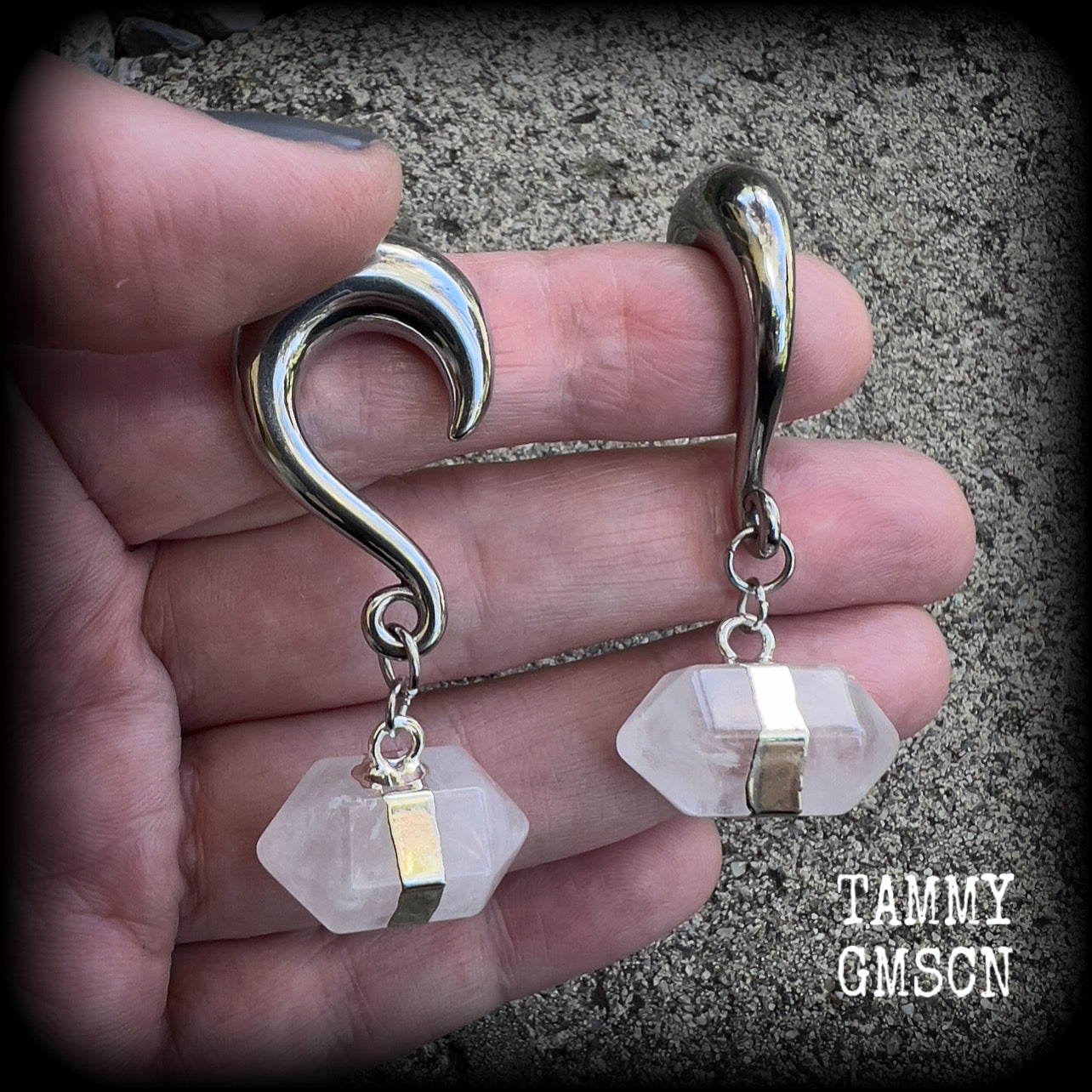 Clear quartz obelisk gauged earrings-Ear gauges