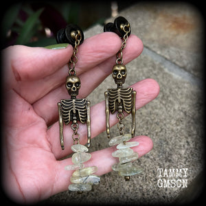 Bronze and Serpentine mermaid skeleton earrings