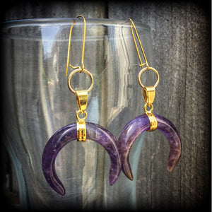 Amethyst earrings-Gemstone crescent moon earrings