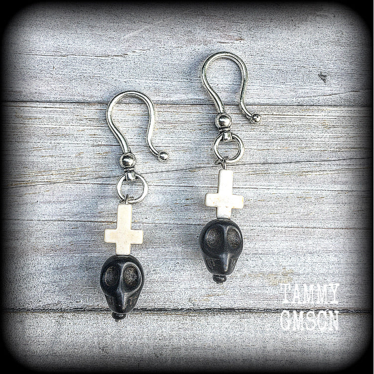 Baron Samedi black skull ear hangers