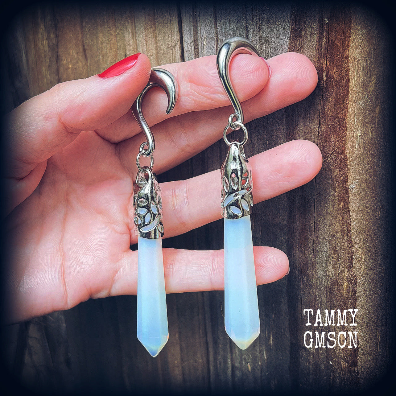 Opalite gemstone gauged earrings