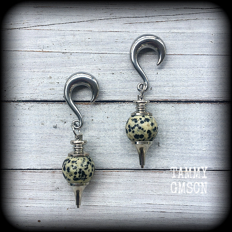 Dalmatian jasper earrings-Gauged earrings