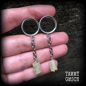 Prehnite jade tunnels-Gemstone tunnel dangles