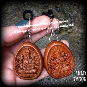 Guan Yin earrings-Carved wood earrings