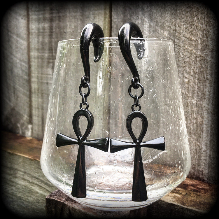 Ankh gauged earrings-Egyptian jewelry