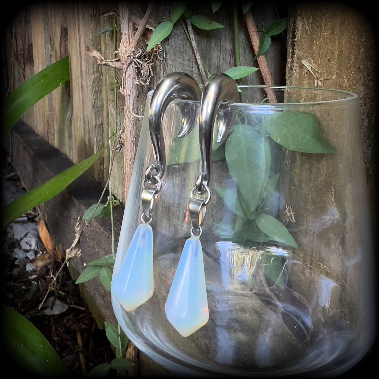 Opalite gauged earrings