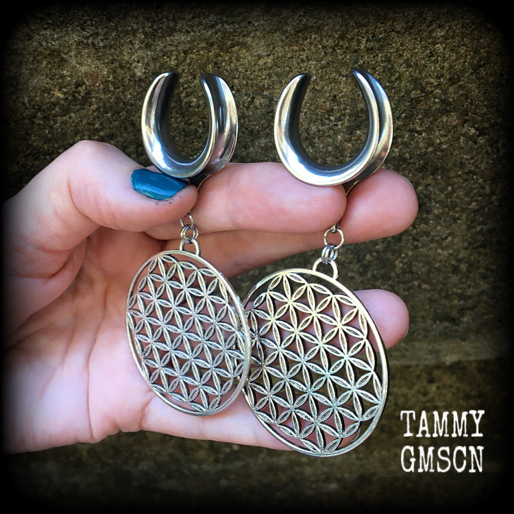 Flower of life gauged earrings-Sacred geometry