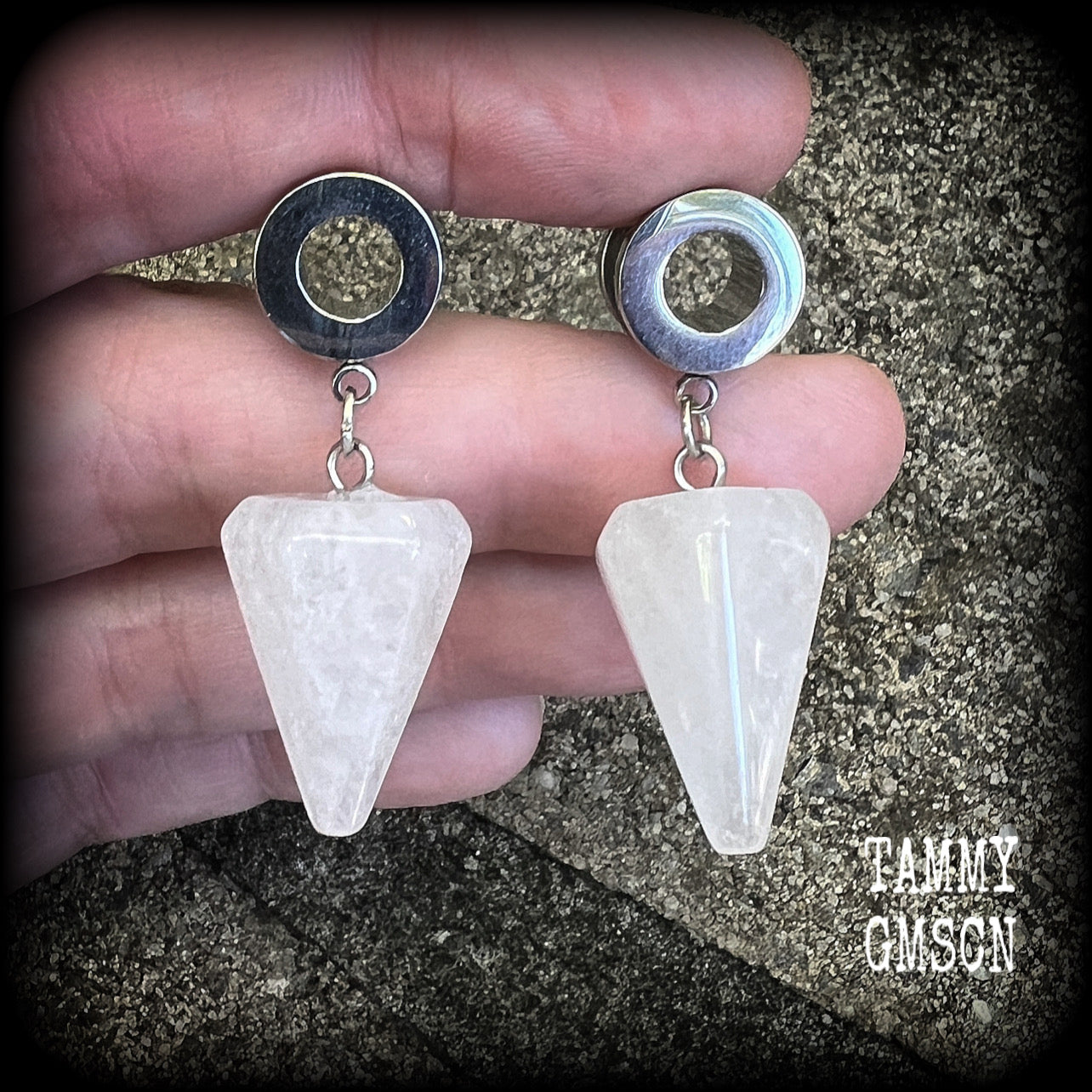 Quartz tunnel earrings-Gemstone tunnels