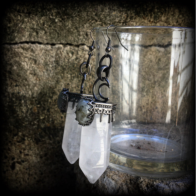 Clear quartz and Labradorite earrings