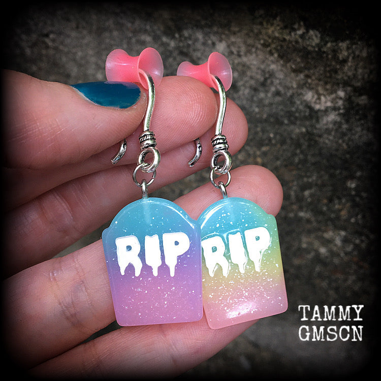 Pastel goth tombstone earrings-Halloween earrings