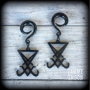 Sigil of Lucifer gauged earrings-Satanic jewelry