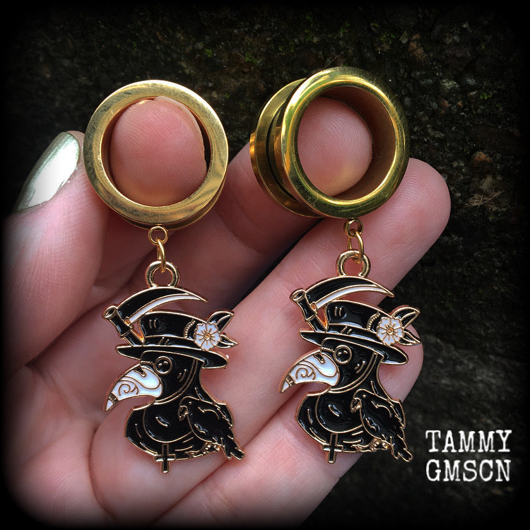 Plague doctor tunnel earrings