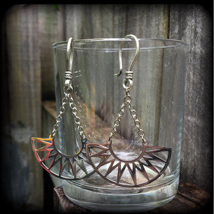 Tribal sun earrings-Goddess Ishtar ear hangers