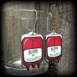 Blood bag earrings-Halloween earrings